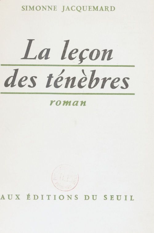 ebook cover of La leçon des ténèbres, by Simonne Jacquemard