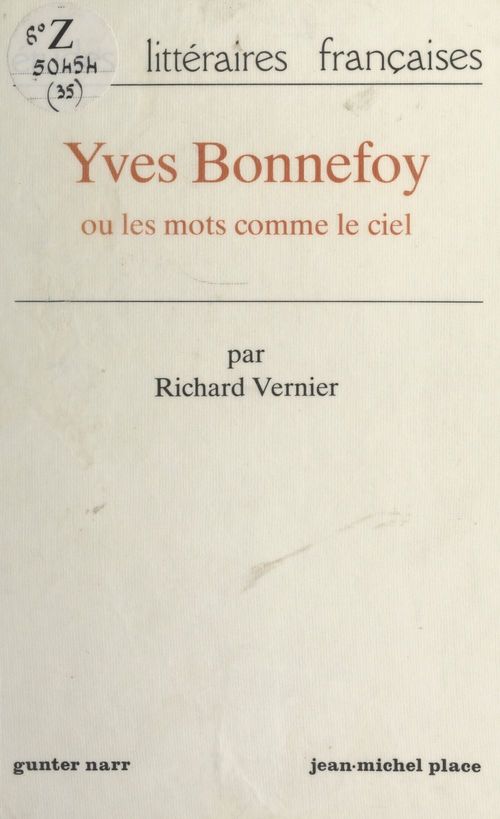 Couverture ebook de Yves Bonnefoy, de Richard Vernier