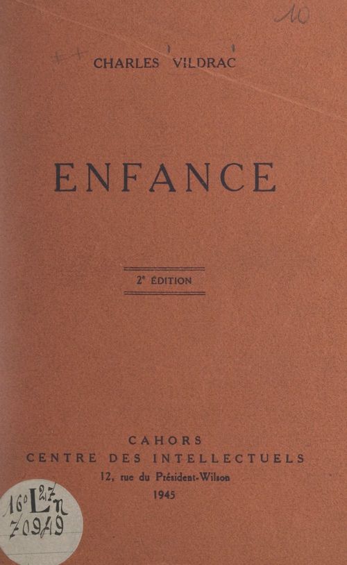 ebook cover of Enfance, by Charles Vildrac