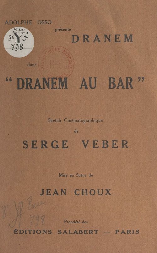 Couverture ebook de Adolphe Osso présente Dranem dans "Dranem au bar", de Serge Veber