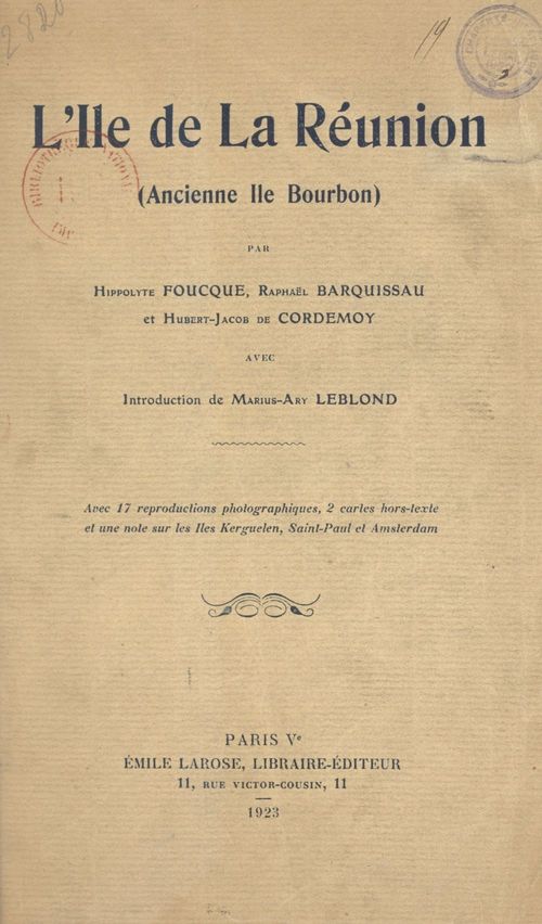 ebook cover of L'île de la Réunion (ancienne île Bourbon), by Hippolyte Foucque, Hubert-Jacob De Cordemoy