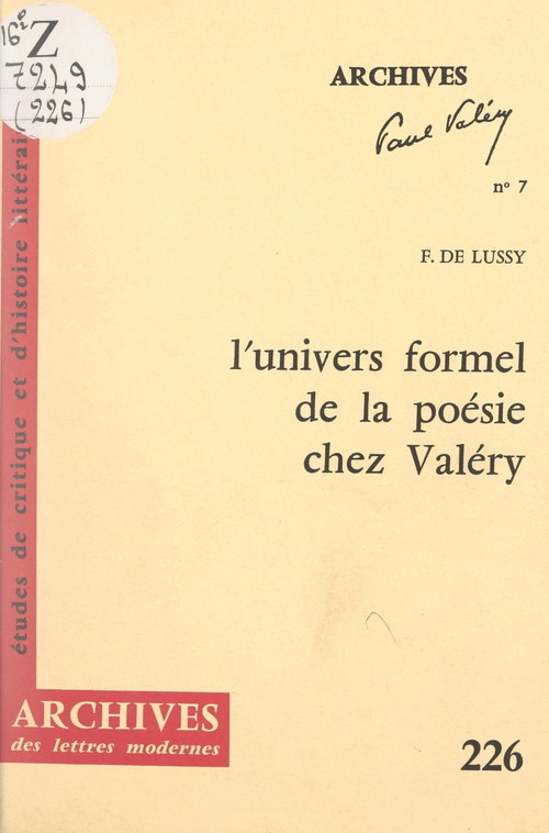 Couverture ebook de L'univers formel de la poésie chez Valéry, de Florence De Lussy