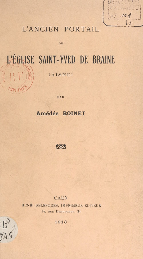 Couverture ebook de L'ancien portail de l'église Saint-Yved de Braine (Aisne), de Amedee Boinet