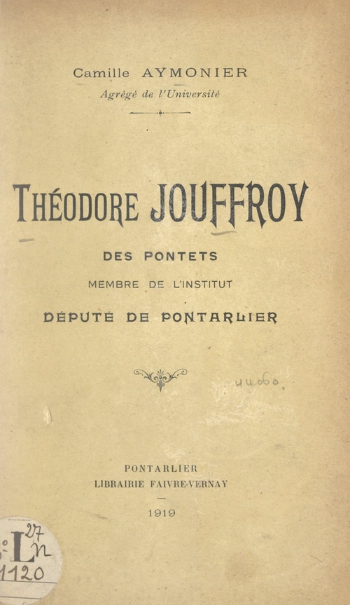 ebook cover of Théodore Jouffroy des Pontets, by Camille Aymonier