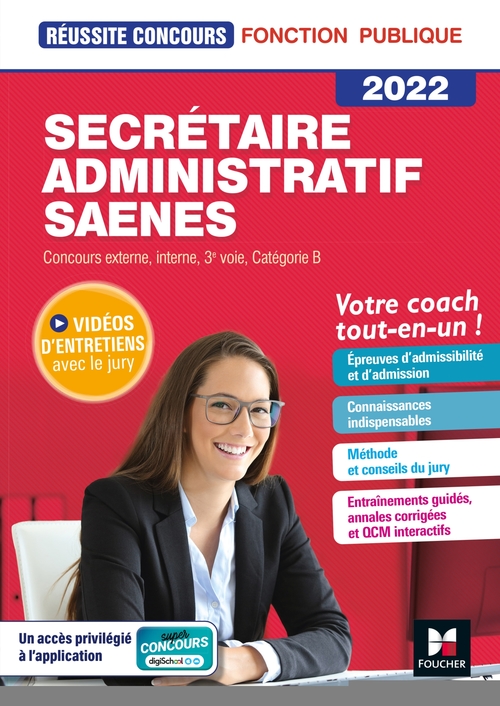 ebook cover of Reussite Concours - Secrétaire administratif, SAENES - Catégorie B - 2022 - Préparation complète, by Nadine Bonhivers, Yolande Ferrandis, Paul Guilin, Jacqueline Kermarec, Christine Malarmey