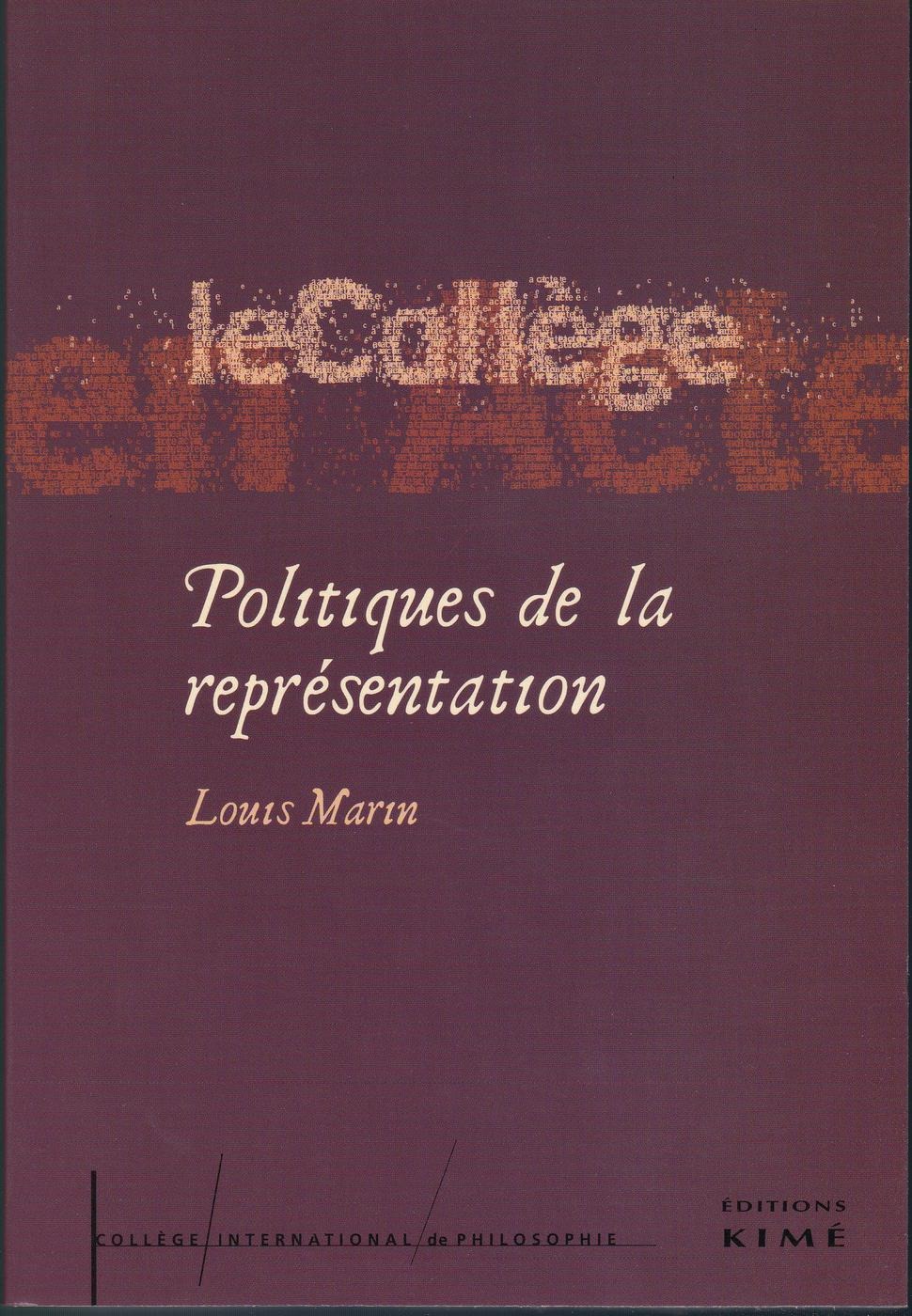 Couverture ebook de POLITIQUES DE LA REPRÉSENTATION, de MARIN LOUIS