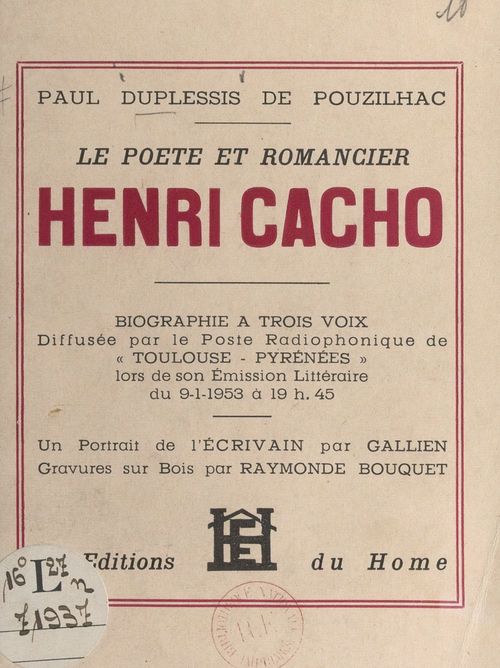 Couverture ebook de Le poète et romancier Henri Cacho, de Paul Duplessis De Pouzilhac