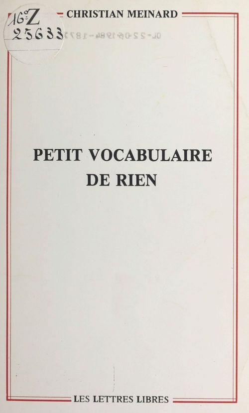 Couverture ebook de Petit vocabulaire de rien, de Christian Meinard