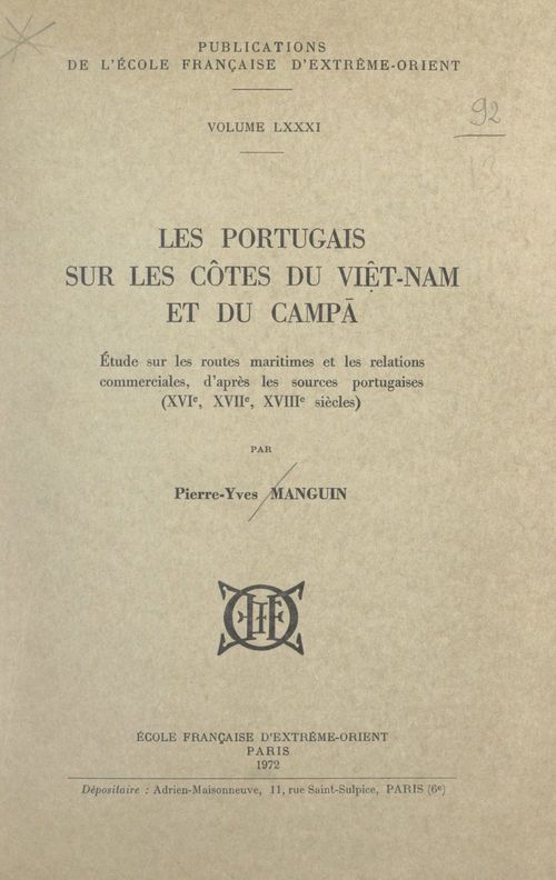 Couverture ebook de Les Portugais sur les côtes du Viêt-Nam et du Campa, de Pierre-Yves Manguin