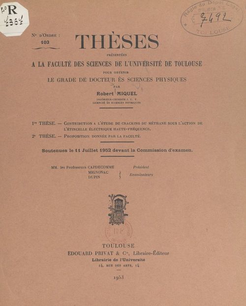 ebook cover of Contribution à l'étude du cracking du méthane sous l'action de l'étincelle électrique haute-fréquence, by Robert Miquel