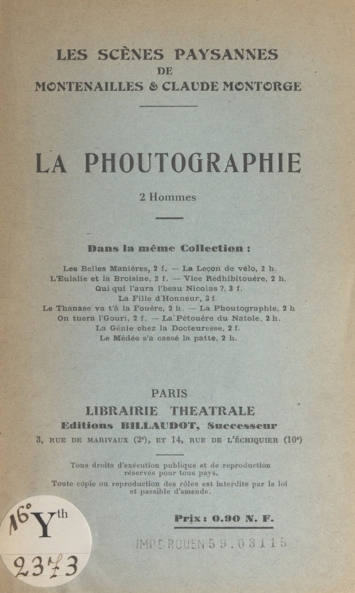 Couverture ebook de La phoutographie, de Claude Montorge, Montenailles