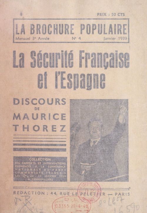 ebook cover of La sécurité française et l'Espagne, by Maurice Thorez