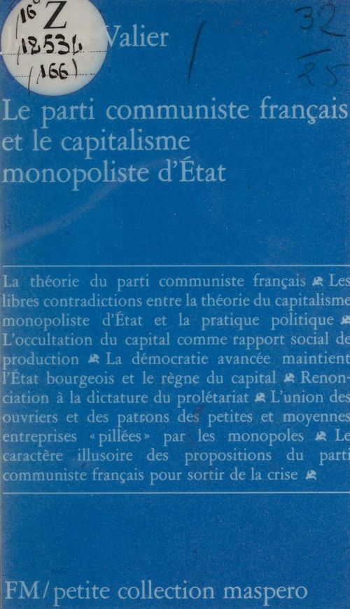 Couverture ebook de Le Parti communiste français et le capitalisme monopoliste d'État, de Jacques Valier