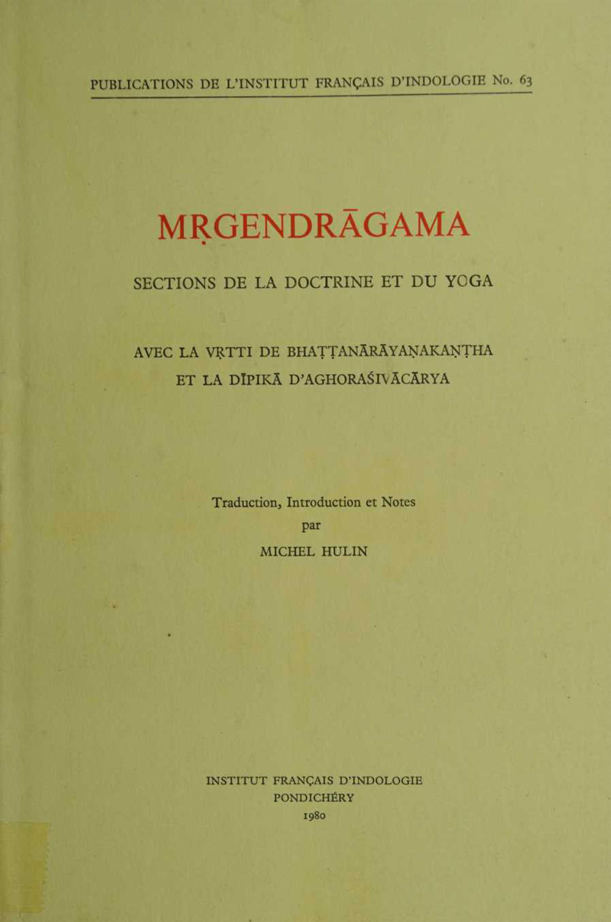 ebook cover of Mrgendragama. Sections de la doctrine et du yoga, by Michel Hulin
