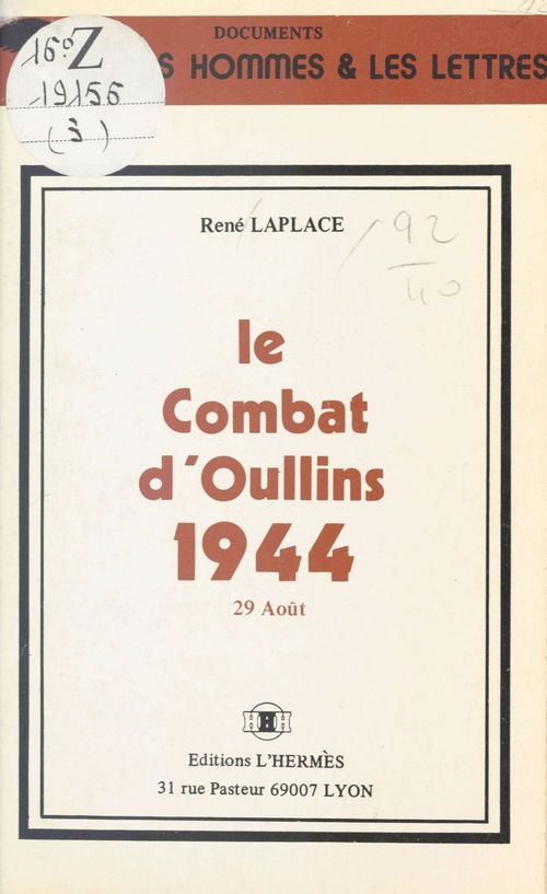 ebook cover of Le Combat d'Oullins, 1944 : 29 août, by Rene Laplace
