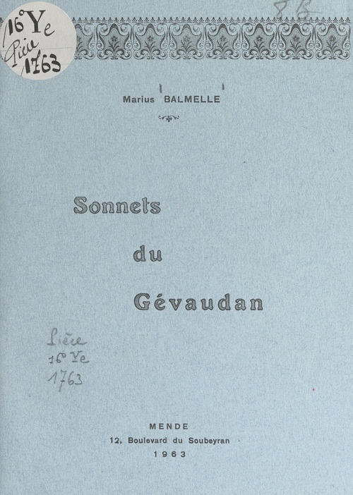 Couverture ebook de Sonnets du Gévaudan, de Marius Balmelle