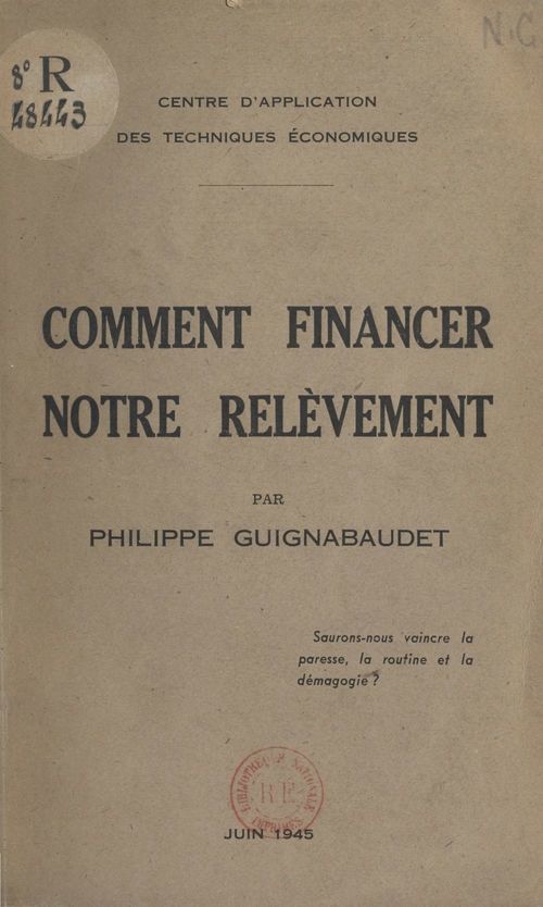 ebook cover of Comment financer notre relèvement, by Philippe Guignabaudet