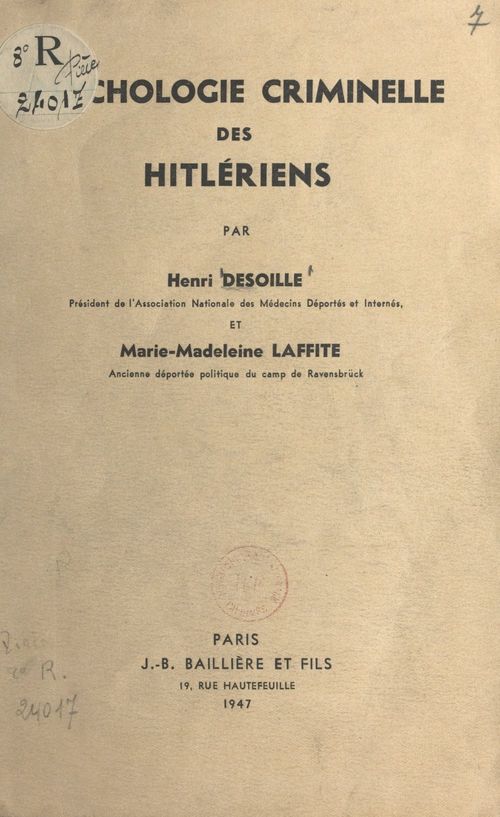 ebook cover of Psychologie criminelle des hitlériens, by Henri Desoille, Marie-Madeleine Laffite