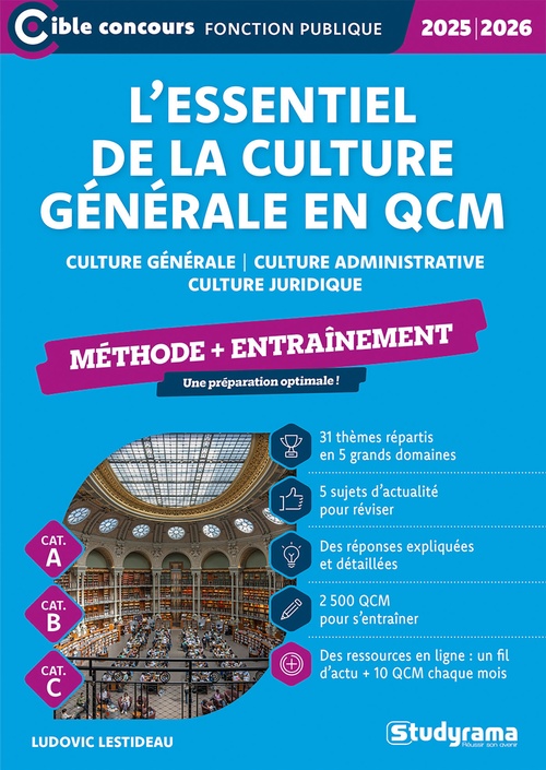 ebook cover of L´essentiel de la culture générale en QCM - Méthode + entraînement - Catégories A, B et C - Édition 2025-2026, by Ludovic Lestideau