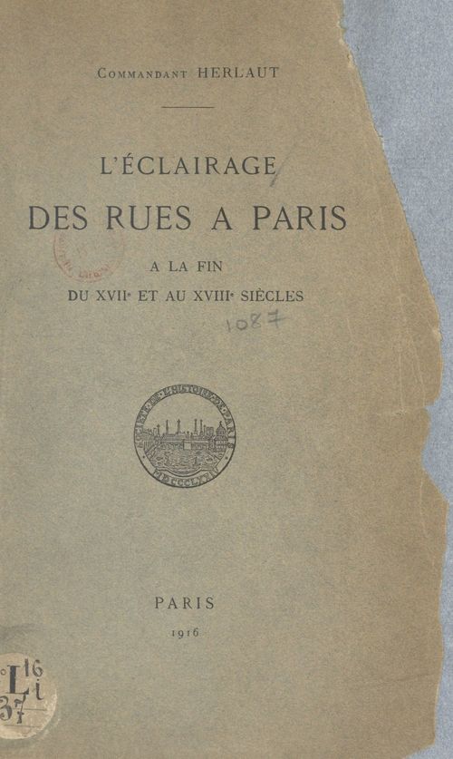 Couverture ebook de L'éclairage des rues à Paris, de Auguste-Philippe Herlaut