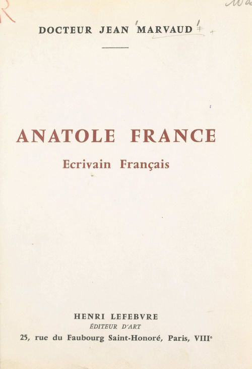 Couverture ebook de Anatole France, de Jean Marvaud