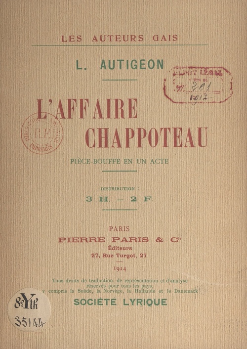 Couverture ebook de L'affaire Chapoteau, de Louis Autigeon