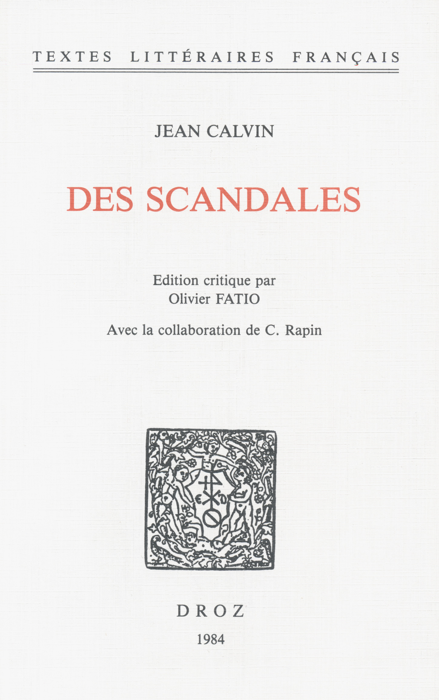 Couverture ebook de Des Scandales, de Calvin Jean