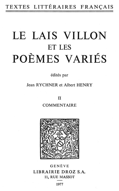 Couverture ebook de Le Lais Villon et les Poèmes variés, de Villon Fran Ois
