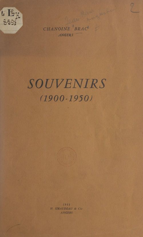 Couverture ebook de Souvenirs (1900-1950), de Jean-Marie-Augustin Brac