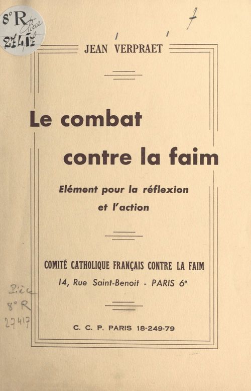 Couverture ebook de Le combat contre la faim, de Jean Verpraet