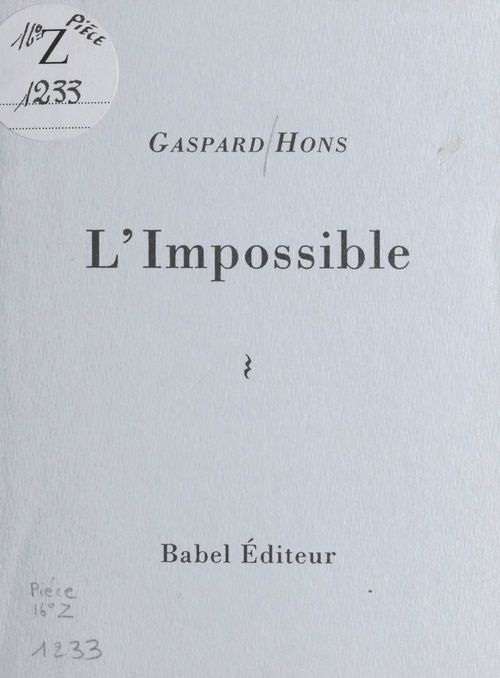 Couverture ebook de L'impossible, de Gaspard Hons