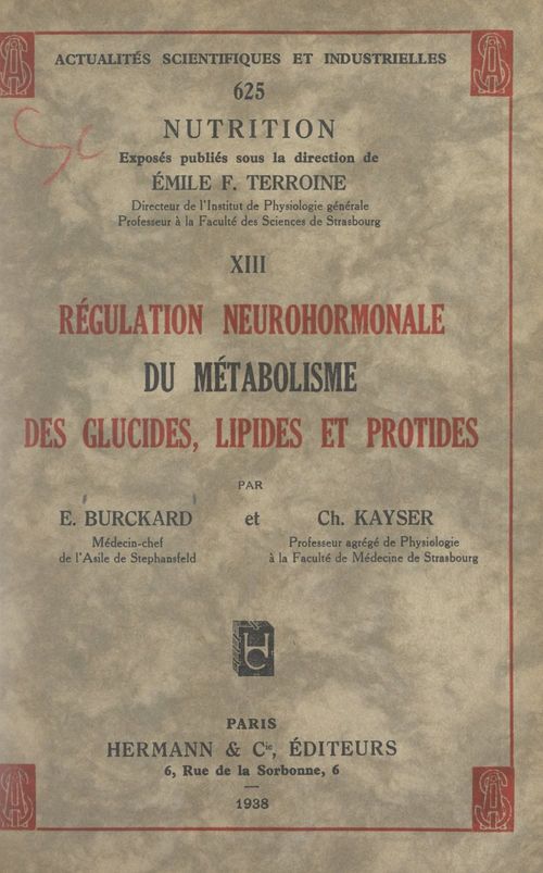 Couverture ebook de Régulation neurohormonale du métabolisme des glucides, lipides et protides, de Charles Kayser, Edouard Burckard