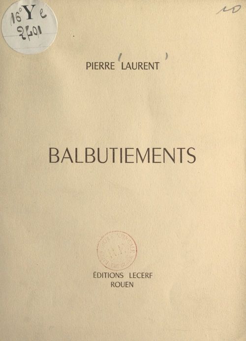 ebook cover of Balbutiements, by Pierre Laurent