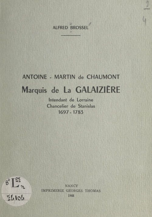 ebook cover of Antoine-Martin de Chaumont, marquis de La Galaizière, by Alfred Brossel