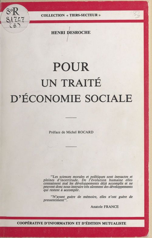 Couverture ebook de Pour un traité d'économie sociale, de Henri Desroche