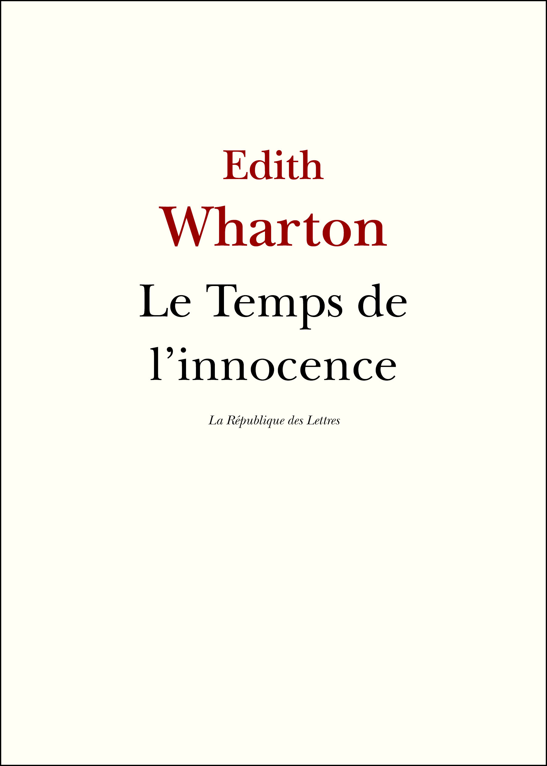 Couverture ebook de Le Temps de l'innocence, de Edith Wharton