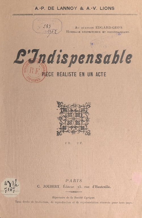 ebook cover of L'indispensable, by A.-P De Lannoy, A.-V. Lions