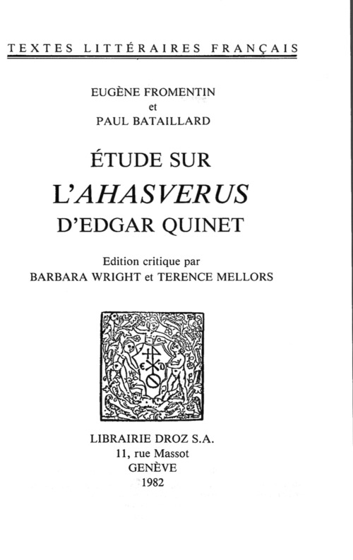 ebook cover of Etude sur l´"Ahasverus" d´Edgar Quinet, by Fromentin Eug Ne