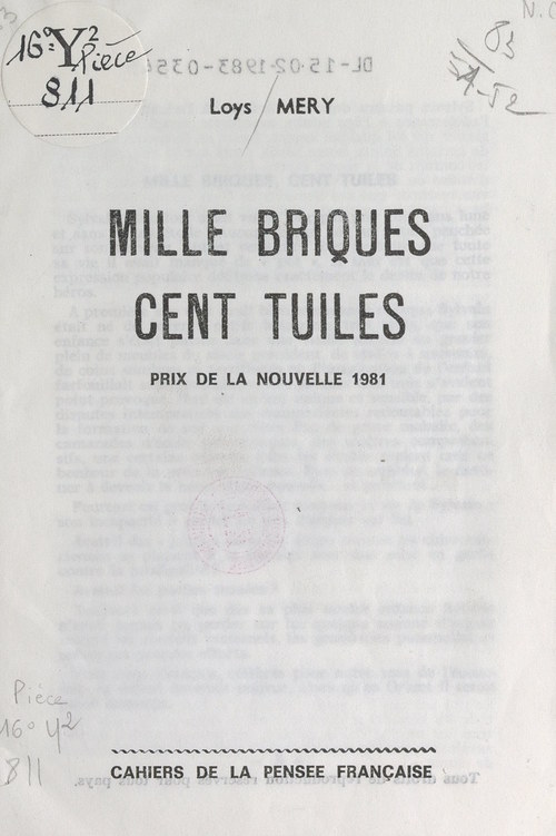 Couverture ebook de Mille briques, cent tuiles, de Loys Mery