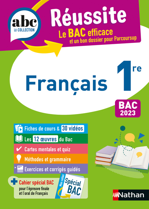 ebook cover of Français 1re - ABC Réussite - Bac 2023 - Enseignement commun Première - Cours, Méthode, Exercices et et corrigés guidés + les 12 oeuvres du Bac - EPUB, by Françoise Cahen, Delphine Fradet, Garance Kutukdjian, Dominique Prest