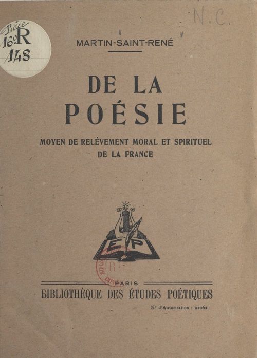Couverture ebook de De la poésie, de Martin Saint-Rene
