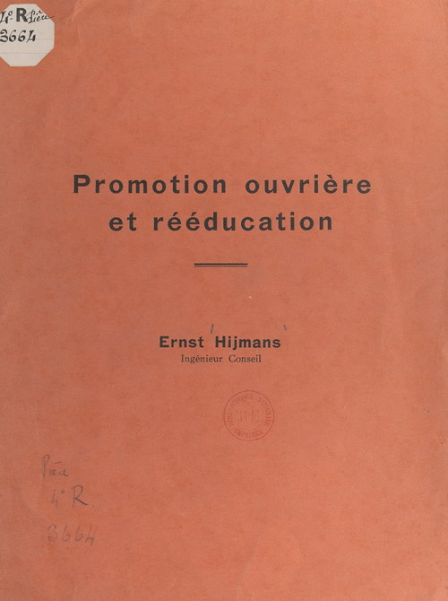 Couverture ebook de Promotion ouvrière et rééducation, de Ernst Hijmans