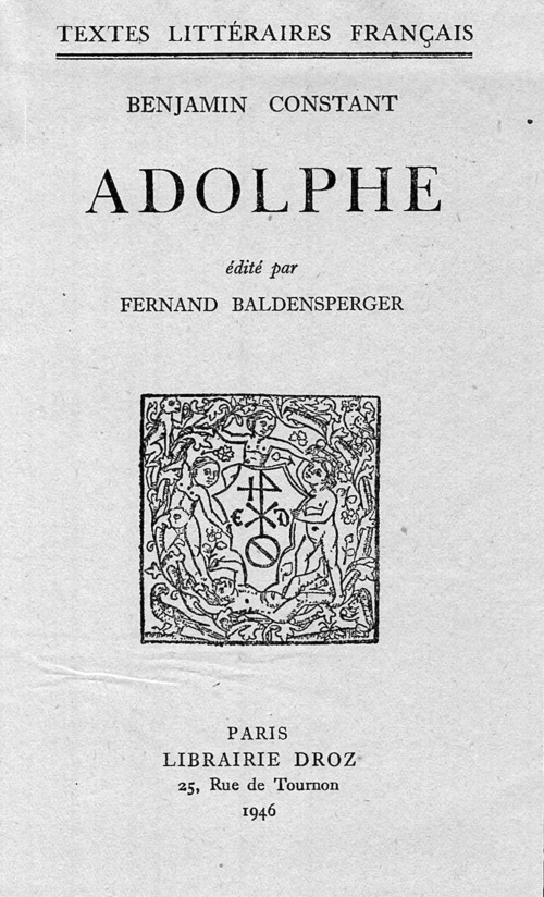 ebook cover of Adolphe, by Constant Benjamin