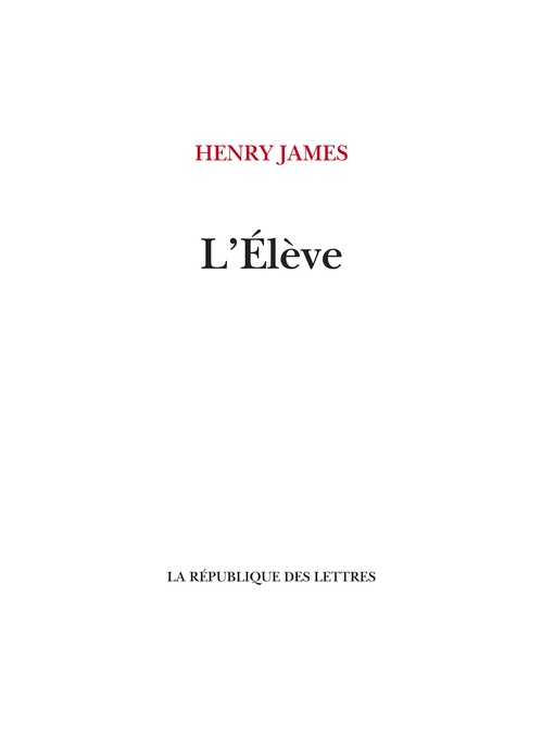 ebook cover of L'Élève, by Henry James