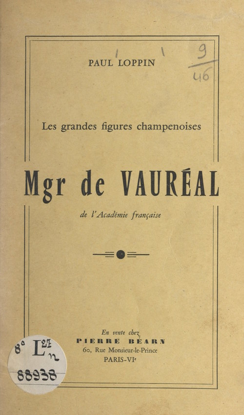 Couverture ebook de Mgr de Vauréal de l'Académie française, de Paul Loppin