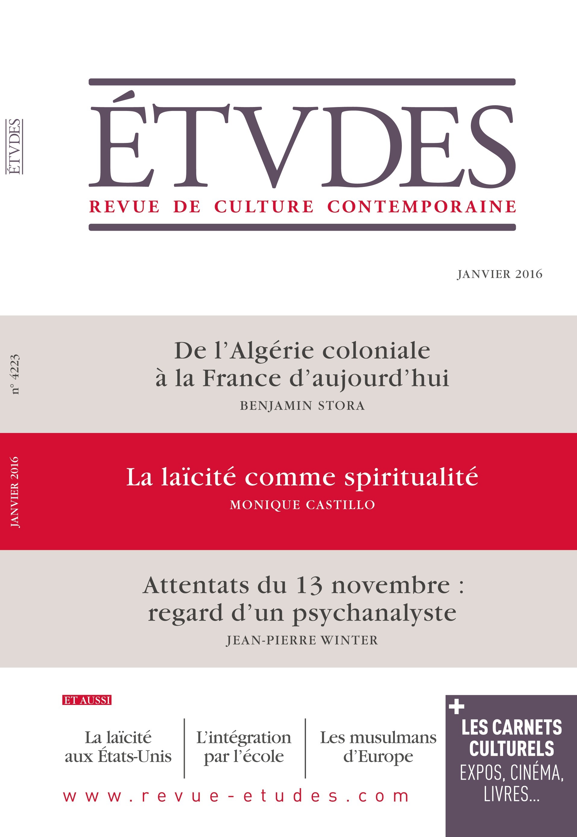 Couverture ebook de Revue Etudes - Janvier 2016, de Revue études