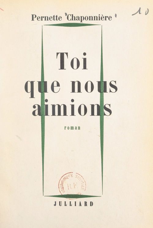 Couverture ebook de Toi que nous aimions, de Pernette Chaponnière