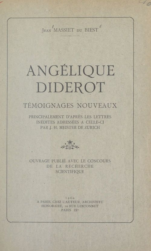 Couverture ebook de Angélique Diderot, de Jean Massiet Du Biest