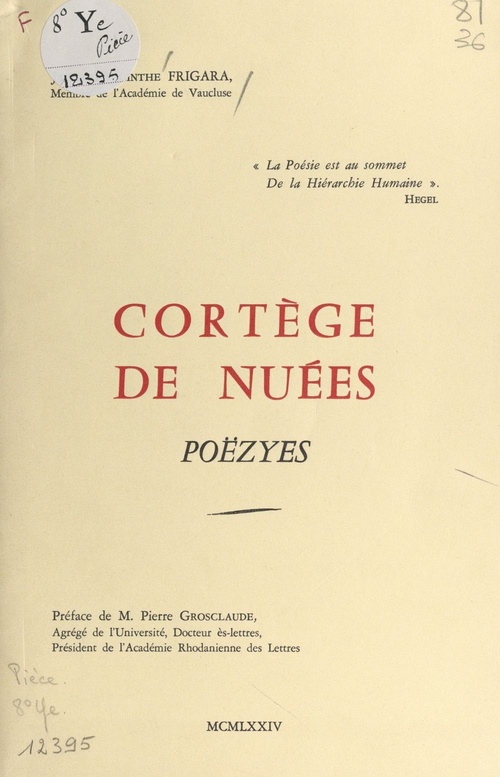 Couverture ebook de Cortège de nuées, de Jehan Hyacinthe Frigara