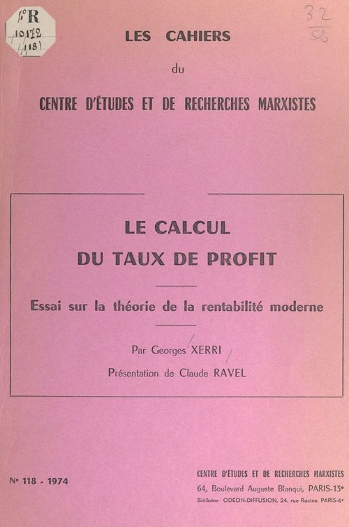 Couverture ebook de Le calcul du taux de profit, de Georges Xerri